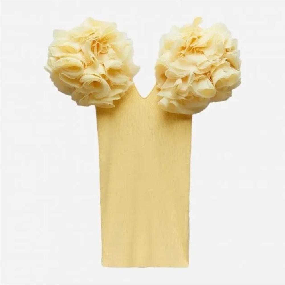 ZARA Organza Sleeves Knit Yellow Dress S  2142/108